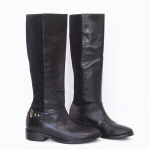 $378 Cole Haan Adler Black Tall Stretch Back Riding Boot Flat Equestrian 6.5B